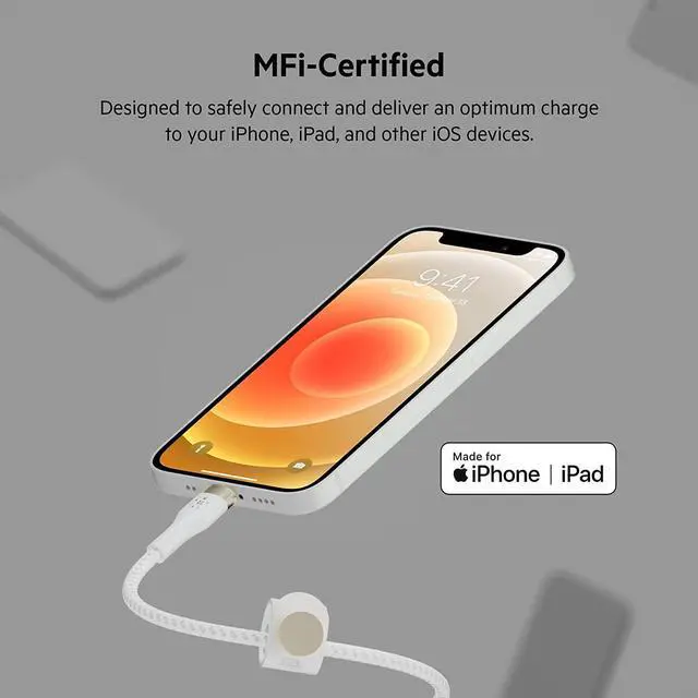 Alt view image 3 of 6 - BoostCharge Pro Flex Braided USB Type C to Lightning Cable (2M/6.6ft) MFi Certified 20W Fast Charging PD Power Delivery for iPhone 13 12 11 Pro Max Mini SE iPad and More - White