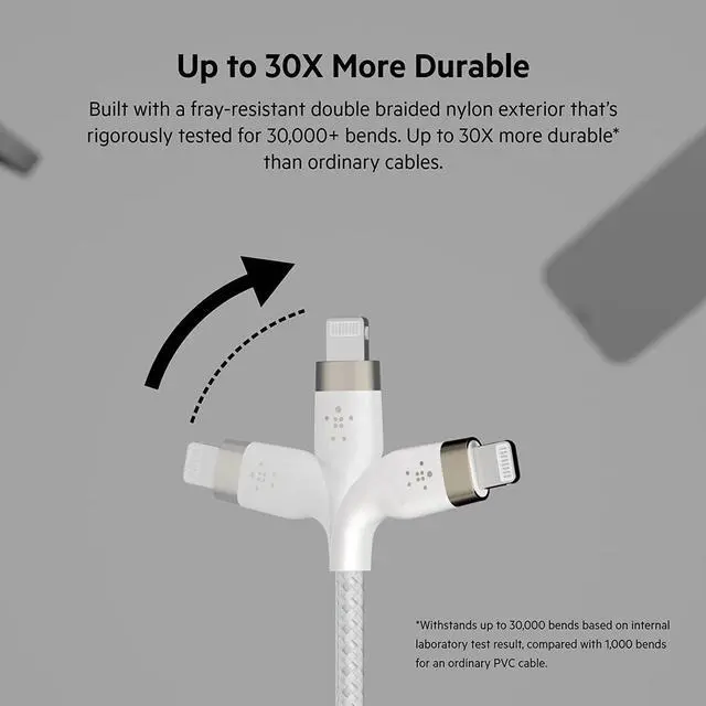 Alt view image 4 of 6 - BoostCharge Pro Flex Braided USB Type C to Lightning Cable (2M/6.6ft) MFi Certified 20W Fast Charging PD Power Delivery for iPhone 13 12 11 Pro Max Mini SE iPad and More - White