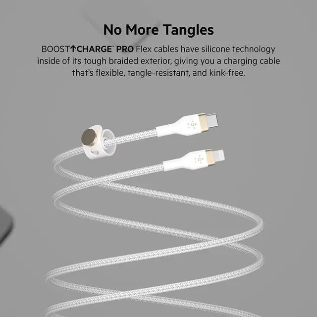 Alt view image 5 of 6 - BoostCharge Pro Flex Braided USB Type C to Lightning Cable (2M/6.6ft) MFi Certified 20W Fast Charging PD Power Delivery for iPhone 13 12 11 Pro Max Mini SE iPad and More - White