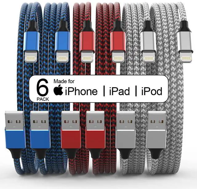 Main image of [Apple MFi Certified] 6Pack 3/3/6/6/6/10 FT iPhone Charger Nylon Braided Fast Charging Lightning Cable Compatible iPhone 14 Pro 13 mini 12 11 Pro XS