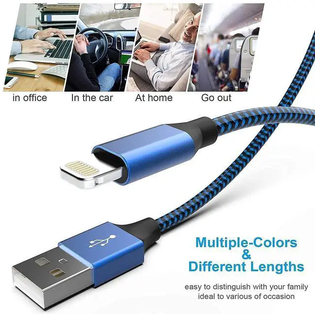 Alt view image 6 of 7 - [Apple MFi Certified] 6Pack 3/3/6/6/6/10 FT iPhone Charger Nylon Braided Fast Charging Lightning Cable Compatible iPhone 14 Pro 13 mini 12 11 Pro XS