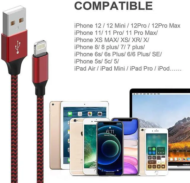 Alt view image 7 of 7 - [Apple MFi Certified] 6Pack 3/3/6/6/6/10 FT iPhone Charger Nylon Braided Fast Charging Lightning Cable Compatible iPhone 14 Pro 13 mini 12 11 Pro XS