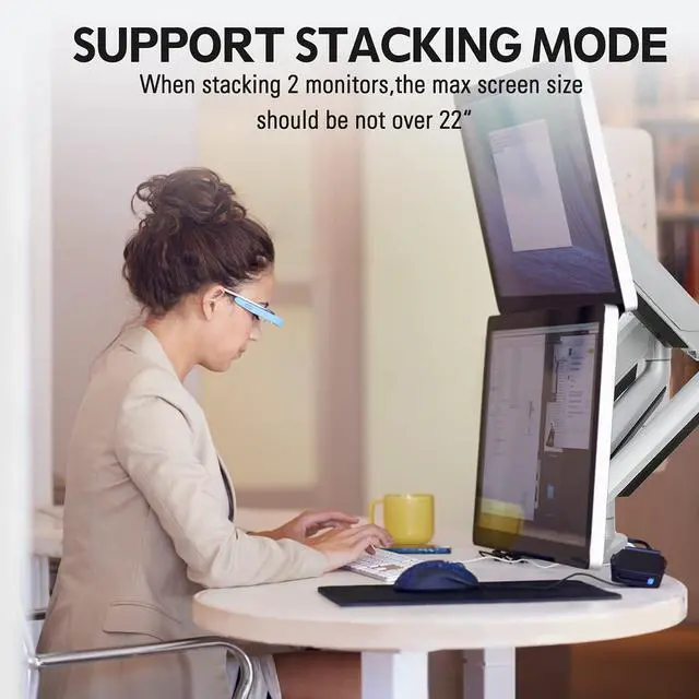 Alt view image 7 of 7 - FOR Dual Monitor Desk Mount Die-Cast Aluminum Fully Adjustable Double Monitor Arm with Gas Spring Computer Monitor Stand Fits 2 Screen 17 to 32 inch - Each Arm Holds up to 17.6LBS MU0024