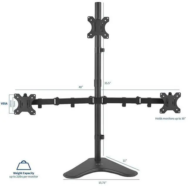 Alt view image 2 of 7 - FOR Triple LCD LED Computer Monitor Desk Stand, Free Standing Heavy Duty Fully Adjustable Mount for 3 Screens up to 30 inches STAND-V003E