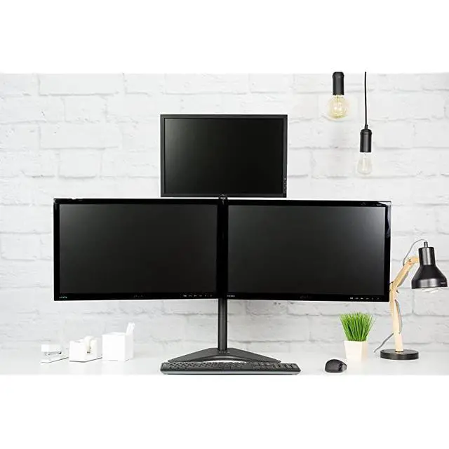 Alt view image 4 of 7 - FOR Triple LCD LED Computer Monitor Desk Stand, Free Standing Heavy Duty Fully Adjustable Mount for 3 Screens up to 30 inches STAND-V003E