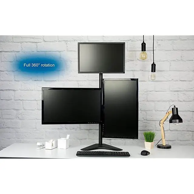 Alt view image 6 of 7 - FOR Triple LCD LED Computer Monitor Desk Stand, Free Standing Heavy Duty Fully Adjustable Mount for 3 Screens up to 30 inches STAND-V003E