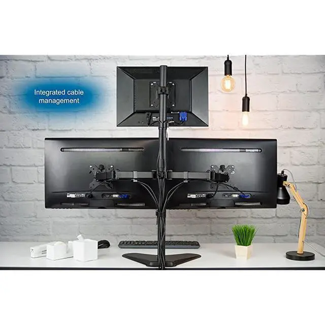 Alt view image 5 of 7 - FOR Triple LCD LED Computer Monitor Desk Stand, Free Standing Heavy Duty Fully Adjustable Mount for 3 Screens up to 30 inches STAND-V003E