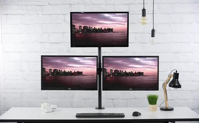 Alt view image 2 of 5 - Triple LCD Monitor Desk Mount Stand Heavy Duty and Fully Adjustable | 3 Screens up to 30 inches