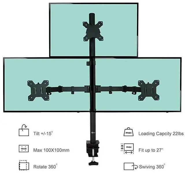 Alt view image 3 of 5 - FOR-Triple LCD Monitor Desk Mount Fully Adjustable Stand Fits 3 Screens up to 27 inch 22 lbs Weight Capacity per Arm M003 Black