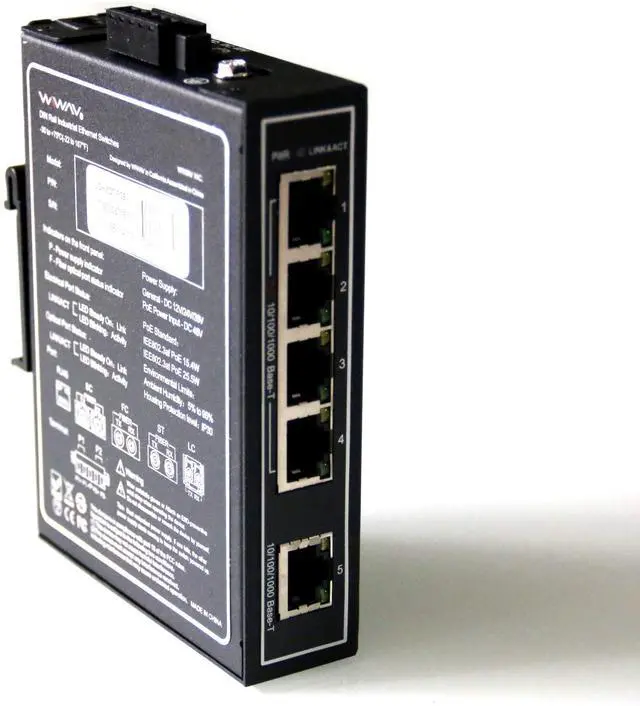 Alt view image 7 of 7 - FOR WIWAV WDH-5GT-POE 10/100/1000Mbps Unmanaged 5-Port PoE Industrial Ethernet Switches with DIN Rail/Wall-Mount (Fanless-30??~75??)