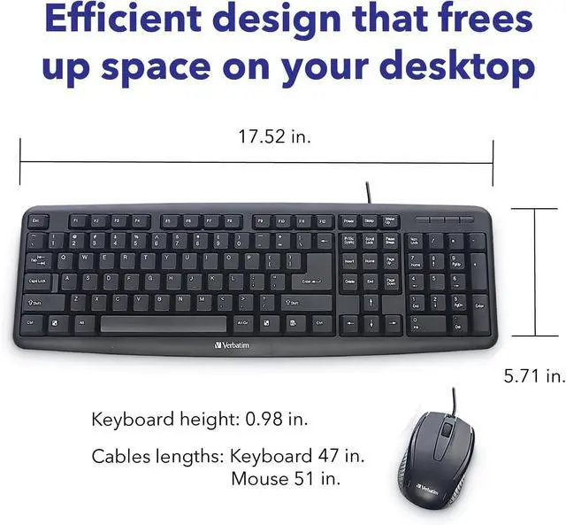 Alt view image 4 of 7 - FOR Xiaogan Slimline Wired Keyboard and Mouse Combo, Optical Wired Mouse, Full-Size Keyboard, USB Plug-and-Play, Compatible with PC, Laptop - Black