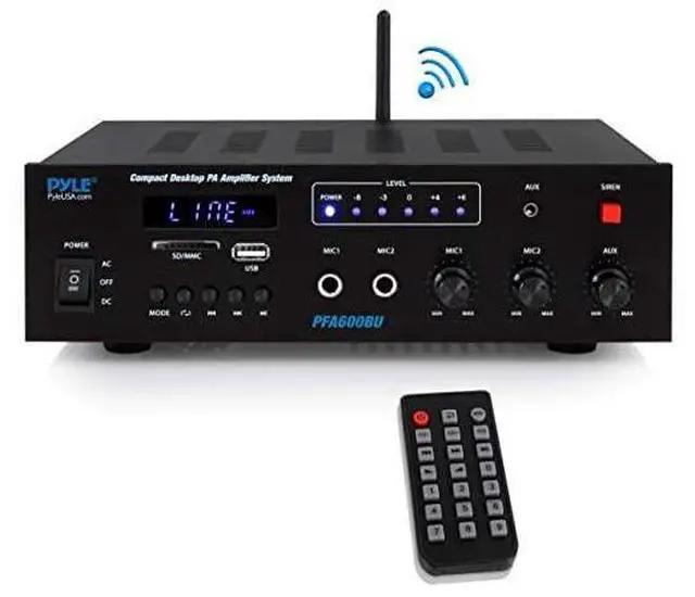 Main image of FOR Wireless Bluetooth Karaoke Amplifier Home Car Bus Tours 300 Watts 2 Channel Digital Home Audio PA Receiver System 2 Microphone Input Control FM Radio USB12 Volt Power Option  PFA600BU