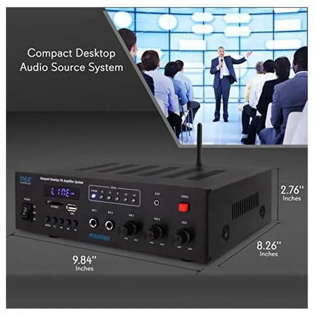 Alt view image 3 of 7 - FOR Wireless Bluetooth Karaoke Amplifier Home Car Bus Tours 300 Watts 2 Channel Digital Home Audio PA Receiver System 2 Microphone Input Control FM Radio USB12 Volt Power Option  PFA600BU