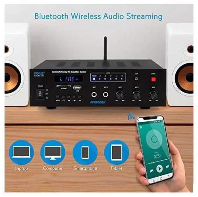 Alt view image 4 of 7 - FOR Wireless Bluetooth Karaoke Amplifier Home Car Bus Tours 300 Watts 2 Channel Digital Home Audio PA Receiver System 2 Microphone Input Control FM Radio USB12 Volt Power Option  PFA600BU