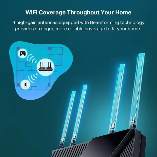 Alt view image 4 of 6 - FOR-Xiaogan WiFi 6 AX3000 Smart WiFi Router  802.11ax Wireless Router, Gigabit Internet Router, Dual Band, OFDMA, MU-MIMO, OneMesh Compatible (Archer AX55)