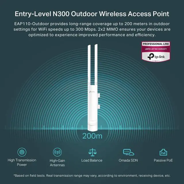 Alt view image 3 of 6 - FOR Xiaogan EAP110-Outdoor V3 | Omada N300 Wireless Outdoor Access Point | WiFi Coverage up to 200 meters| Passive PoE w/ Free PoE Injector | SDN Integrated | Cloud Access & Omada App | White