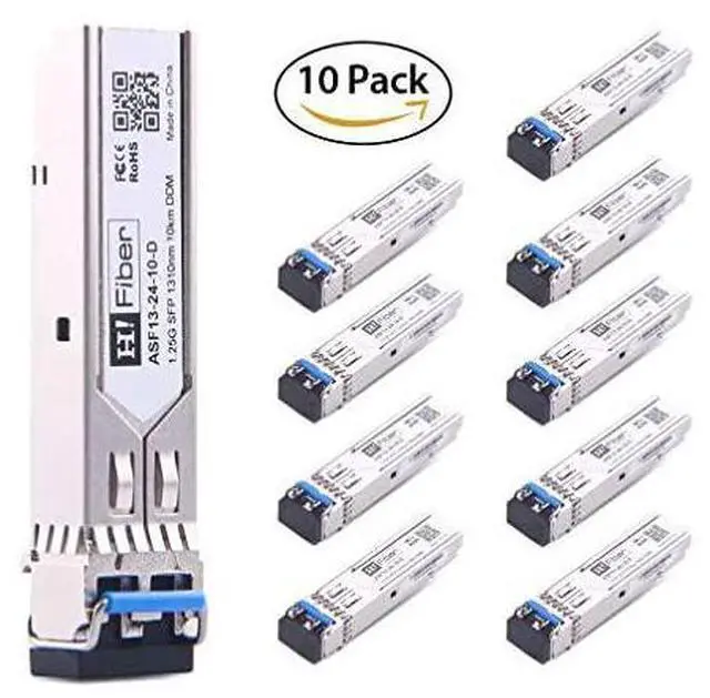 Main image of Transceiver SingleMode Gigabit MiniGBIC Module 1000BASELXLH Compatible for Cisco GLCLHSMD Netgear SMF 1310nm 10km Dual LC DOM10 Pack