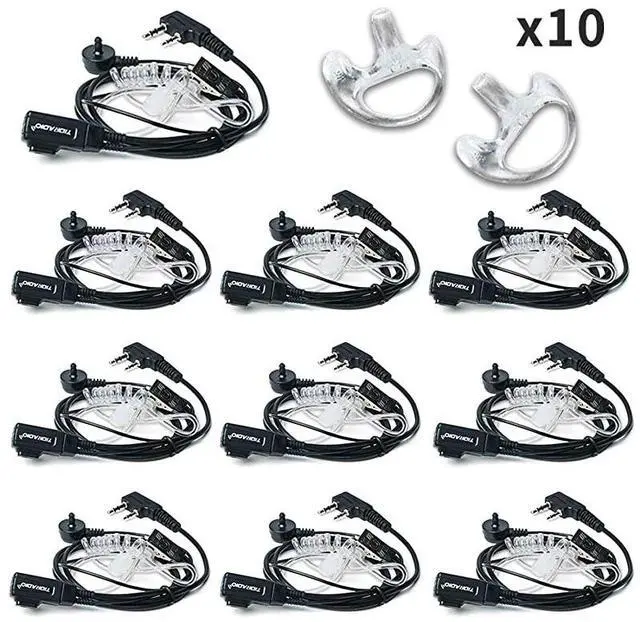 Main image of FOR Walkie Talkie Earpiece with Mic Includes Earmolds and Ear Buds 2 Pin Acoustic Tube Headset for Retevis H777 RT21 RT22 Baofeng UV5R BF888S 2 Way Radio 10 Pack