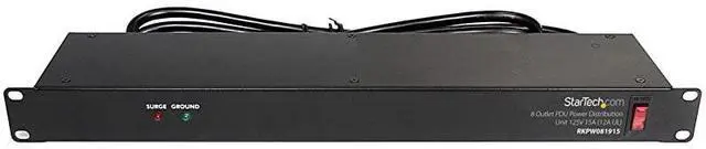 Main image of FOR com 8 Outlet Horizontal 1U Rack Mount PDU Power Strip for Network Server Racks Surge Protection 120V15A with 6 Ft Power Cord RKPW081915 Black