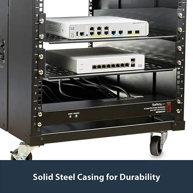 Alt view image 4 of 7 - FOR com 8 Outlet Horizontal 1U Rack Mount PDU Power Strip for Network Server Racks Surge Protection 120V15A with 6 Ft Power Cord RKPW081915 Black