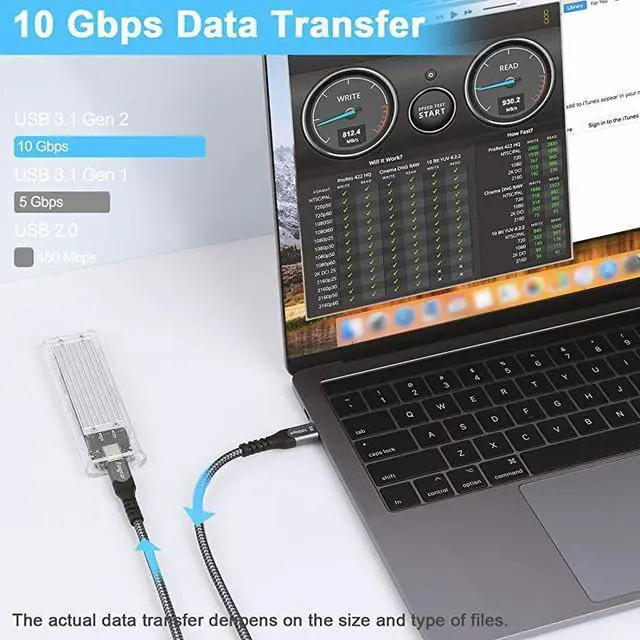 Alt view image 2 of 7 - USB C to USB C Cable 3ft 10Gbps USB 31 Gen 2 Cord 5A Fast Charger with 4K Video and 100W Power Delivery PD Thunderbolt Compatible for MacBookMatebookPixelbookiPadGalaxy Note 10 Black