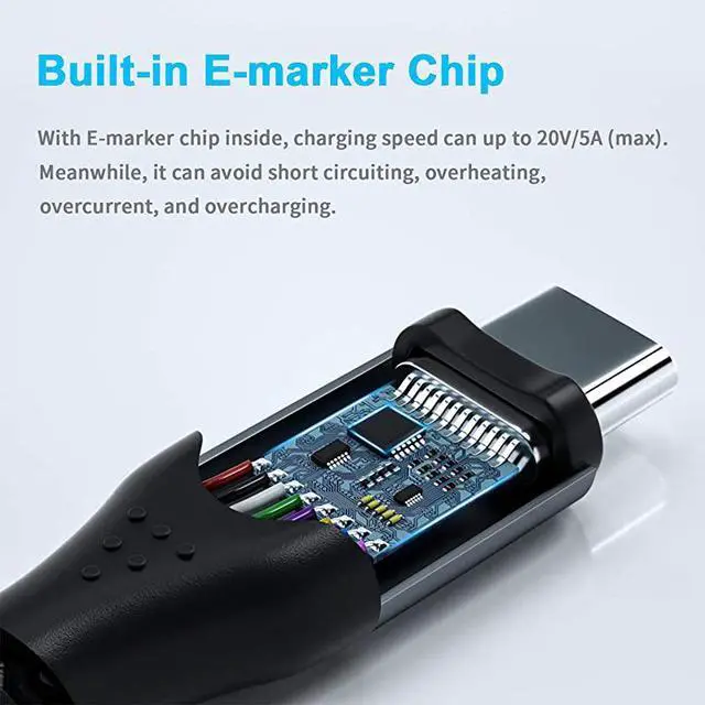 Alt view image 5 of 7 - USB C to USB C Cable 3ft 10Gbps USB 31 Gen 2 Cord 5A Fast Charger with 4K Video and 100W Power Delivery PD Thunderbolt Compatible for MacBookMatebookPixelbookiPadGalaxy Note 10 Black