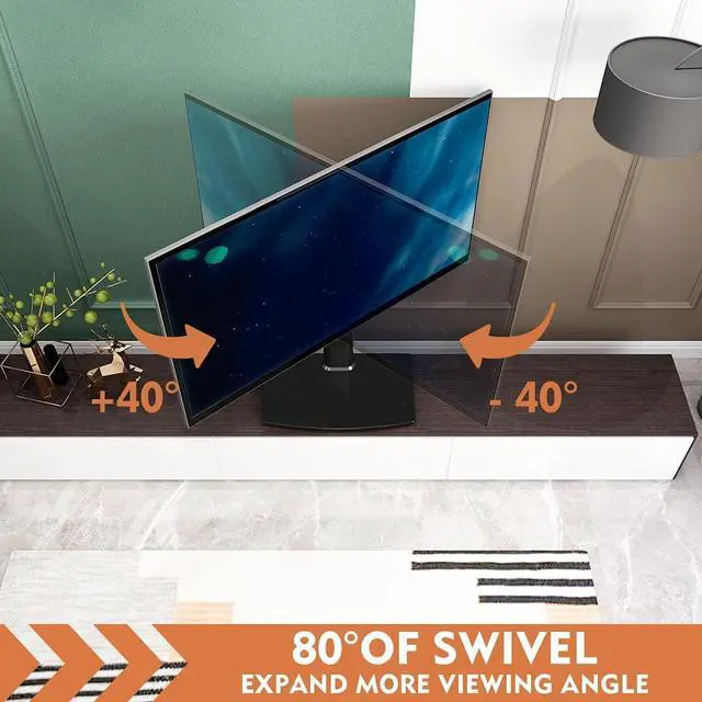 Alt view image 3 of 3 - Universal Swivel TV Stand/Base Table Top TV Stand 27 to 55 inch TVs 80 Degree Swivel, 4 Level Height Adjustable, Heavy Duty Tempered Glass Base, Holds up to 99lbs Screens, HT04B-001