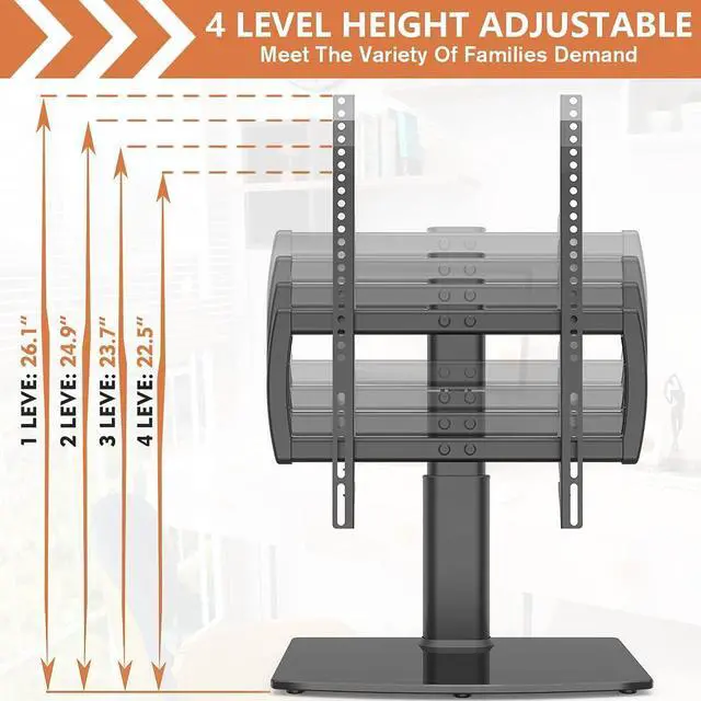 Alt view image 5 of 7 - FOR Universal Swivel TV Stand/Base Table Top TV Stand 27 to 55 inch TVs 80 Degree Swivel, 4 Level Height Adjustable, Heavy Duty Tempered Glass Base, Holds up to 99lbs Screens, HT04B-001