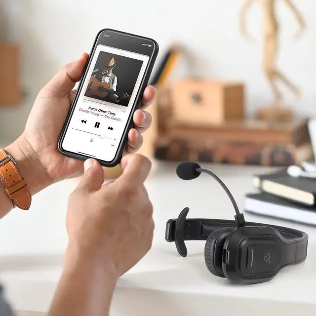 Alt view image 7 of 7 - FOR-Wireless Bluetooth 5.0 Headset with Noise Cancelling Boom Mic for Car Truck Driver Business School Home Office Cell Phones PC & MAC 34Hrs Talk Time (ABHM100F) Black