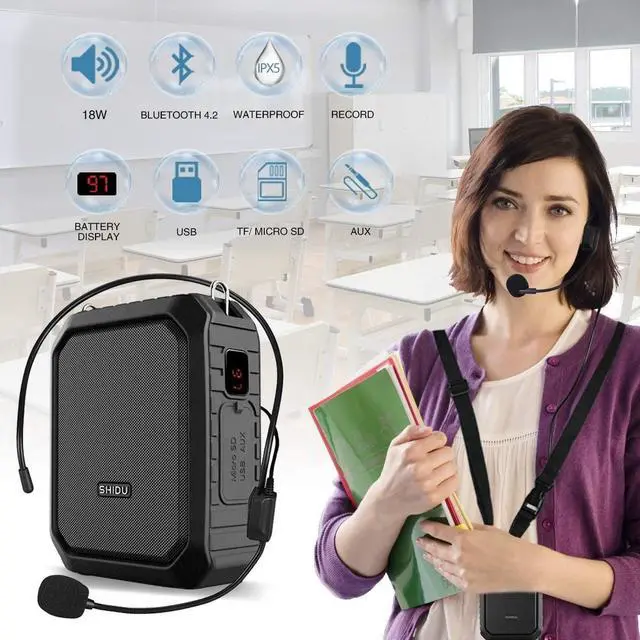 Alt view image 4 of 7 - FOR-Voice Amplifier with Wired Headset Mic 18W Portable Bluetooth Speaker Megaphone Waterproof IPX5 Loudspeaker Voice Recording Power Bank for Outdoor Activities Parties Teaching Meeting Training etc