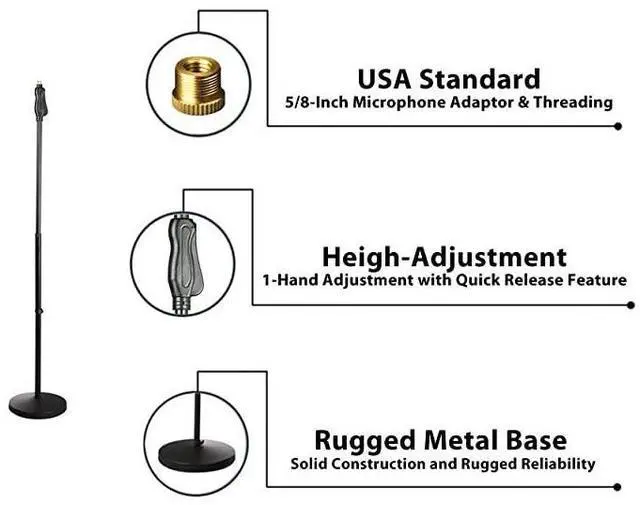 Main image of FOR-Universal Microphone Stand M6 Mic Mount Holder and Height Adjustable from 275 to 575 Inch High w Compact Round Base Plate Quick Setting LockTight Knob Lightweight and Reliable PMKS40