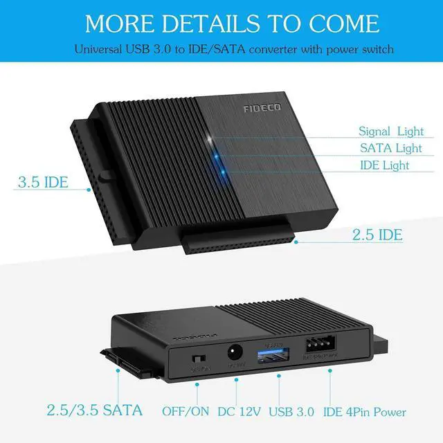 Alt view image 7 of 7 - FOR-USB 3.0 to SATA or IDE Adapter Hard Drive Adapter Cable Universal for 2.5/3.5 inch SATA HDD/SSD & IDE HDD with 12V Power Adapter