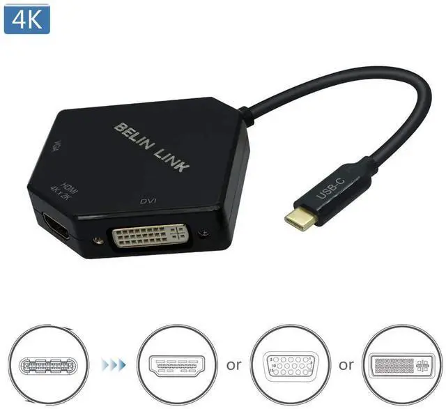 Alt view image 2 of 4 - USB C to HDMI/VGA/DVI Adapter,Compatible Thunderbolt 3 Type C for HDMI DVI VGA for MacBook Pro/