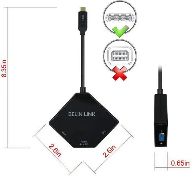 Alt view image 4 of 4 - USB C to HDMI/VGA/DVI Adapter,Compatible Thunderbolt 3 Type C for HDMI DVI VGA for MacBook Pro/