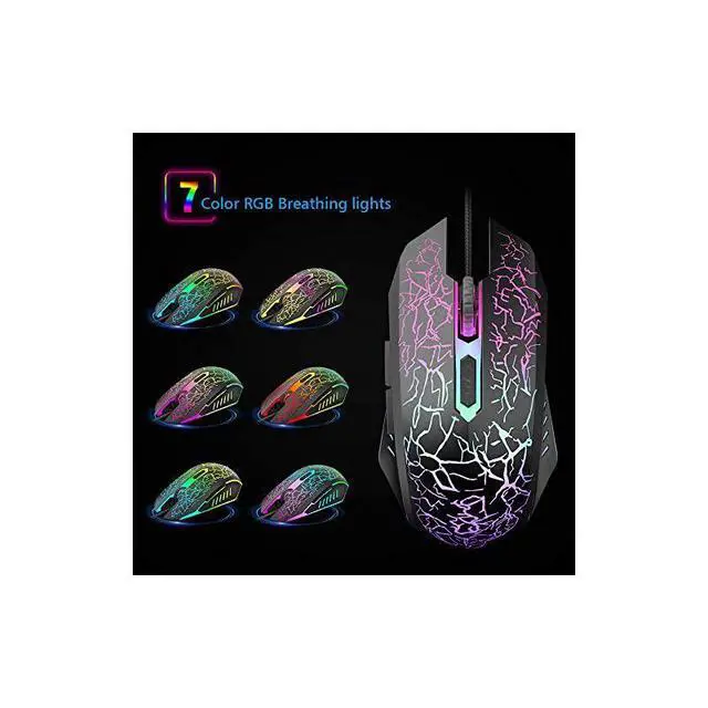 Alt view image 2 of 7 - FOR-Wired Gaming Mouse, Ergonomic USB Optical Mouse Mice with Chroma RGB Backlit, 1200 to 3600 DPI for Laptop PC Computer Games & Work Black