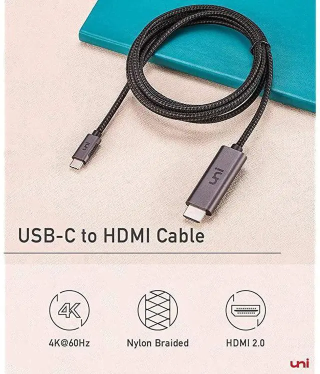 Alt view image 2 of 7 - FOR-USB C to HDMI Cable for Home Office 6ft (4K@60Hz),  USB Type C to HDMI Cable, Thunderbolt 3 Compatible with MacBook Pro 2020/2019, MacBook Air/iPad Pro 2020, Surface Book 2, Galaxy S20 and More