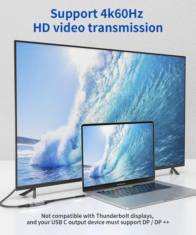 Alt view image 3 of 7 - FOR-USB Type C to Mini DisplayPort Adapter 4K@60Hz JSAUX C (Thunderbolt 3) to Mini Display Port Dongle Cable Compatible with MacBook Pro 2019 2018 Dell XPS Samsung Galaxy S21 S20 Plus-Grey