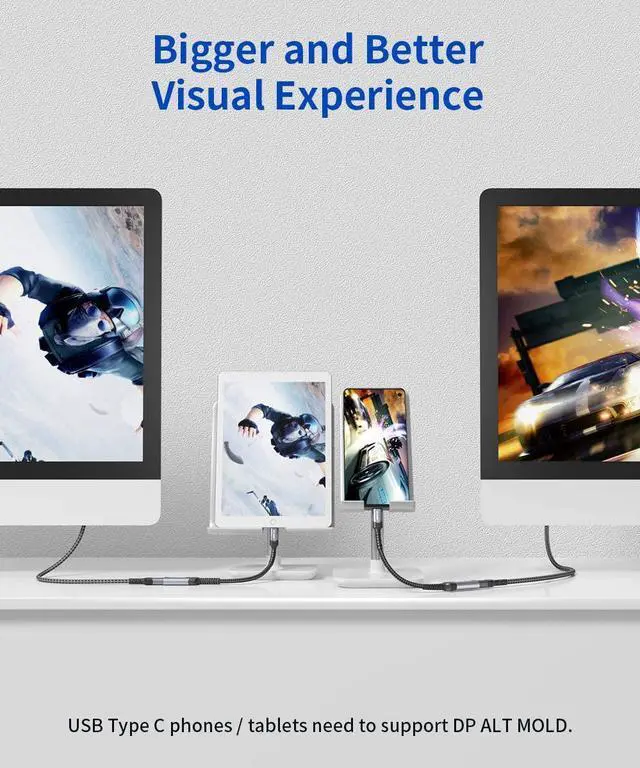 Alt view image 4 of 7 - FOR-USB Type C to Mini DisplayPort Adapter 4K@60Hz JSAUX C (Thunderbolt 3) to Mini Display Port Dongle Cable Compatible with MacBook Pro 2019 2018 Dell XPS Samsung Galaxy S21 S20 Plus-Grey