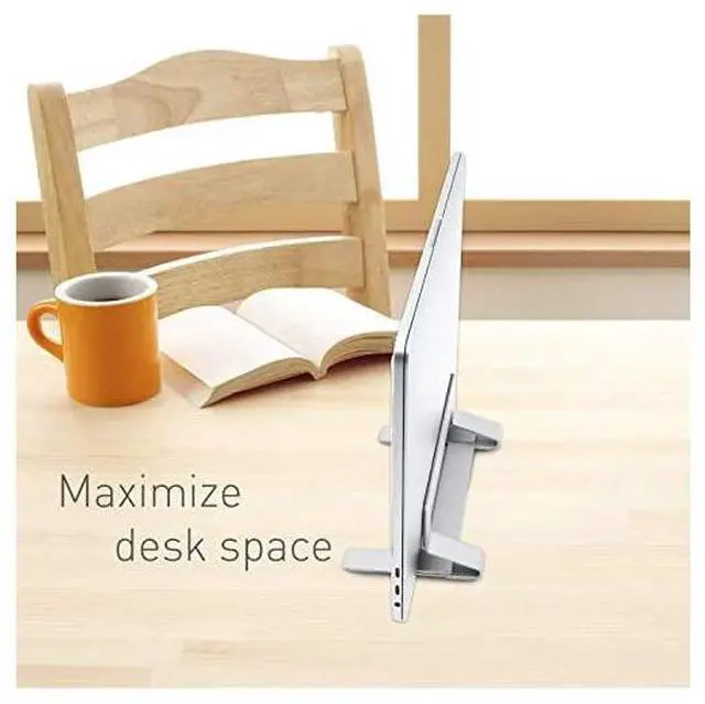 Alt view image 3 of 7 - FOR-Vertical Laptop Stand for Desk Adjustable Laptop Holder for Universal Compatibility Saves Space Improves Device Airflow Use as MacBook Stand or Laptop Dock Weighted Steel Frame