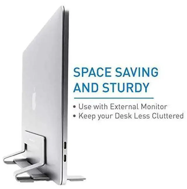 Alt view image 4 of 7 - FOR-Vertical Laptop Stand for Desk Adjustable Laptop Holder for Universal Compatibility Saves Space Improves Device Airflow Use as MacBook Stand or Laptop Dock Weighted Steel Frame