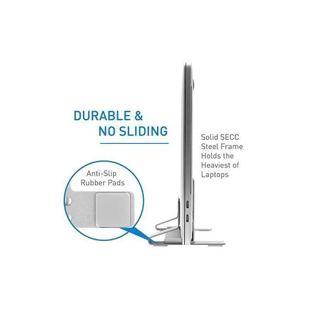 Alt view image 6 of 7 - FOR-Vertical Laptop Stand for Desk Adjustable Laptop Holder for Universal Compatibility Saves Space Improves Device Airflow Use as MacBook Stand or Laptop Dock Weighted Steel Frame