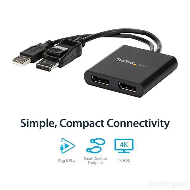 Alt view image 3 of 7 - FOR com 2Port Multi Monitor Adapter DisplayPort 12 MST Hub to Dual 4K 30Hz or 1080p USB Bus Powered Video Splitter for Extended Desktop Mode on Windows MSTDP122DP Black