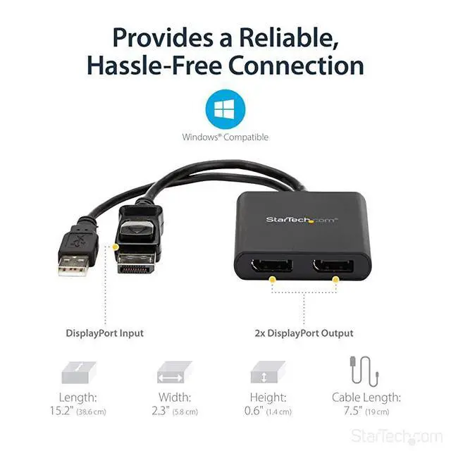 Alt view image 5 of 7 - FOR com 2Port Multi Monitor Adapter DisplayPort 12 MST Hub to Dual 4K 30Hz or 1080p USB Bus Powered Video Splitter for Extended Desktop Mode on Windows MSTDP122DP Black