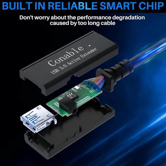 Alt view image 3 of 7 - USB 3.0 Active Repeater Extension Cable 75 Feet A Male to Female Extender Cord Signal Booster Smart Chip with AC Power Adapter for Laptop Hard Drive Xbox PS4 Camera VR etc - 75 ft (22.8 M)