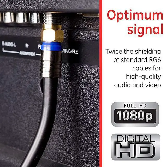 Alt view image 3 of 6 - RG6 Coaxial Cable 100 ft FType Connectors Quad Shielded Coax Cable 3 GHz Digital InWall Rated Ideal for TV Antenna DVR VCR Satellite Cable Box Home Theater Black 34842