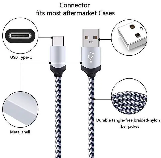 Alt view image 5 of 7 - FOR-USB Type C Cable 5 Pack 6ft Fast USB Type C Phone Charger Cord for Samsung Galaxy S20 S10 S10+ S9 S8 Plus Note 20 Ultra 10 9 8 LG V20 G5 G6 V30 HTC Google Pixel 3a XL Moto X4 Nexus 6P 5X