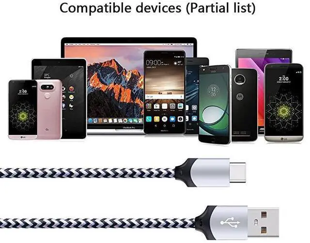 Alt view image 6 of 7 - FOR-USB Type C Cable 5 Pack 6ft Fast USB Type C Phone Charger Cord for Samsung Galaxy S20 S10 S10+ S9 S8 Plus Note 20 Ultra 10 9 8 LG V20 G5 G6 V30 HTC Google Pixel 3a XL Moto X4 Nexus 6P 5X