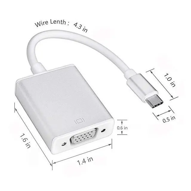 Alt view image 2 of 7 - FOR-USBC to VGA Adapter USB 31 Type C Thunderbolt 3 to VGA Converter Compatible with MacBook Pro New MacBook MacBook Air 2018 Dell XPS 1315 Surface Book 2 and More