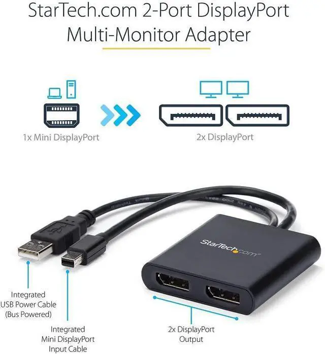 Alt view image 2 of 6 - FOR-South City Mall.com 2-Port Multi Monitor Adapter - Mini DisplayPort to 2x DisplayPort MST Hub - Dual 4K 30Hz - Video Splitter for Extended Desktop Mode on Windows PCs Only - mDP 1.2 to 2x DP