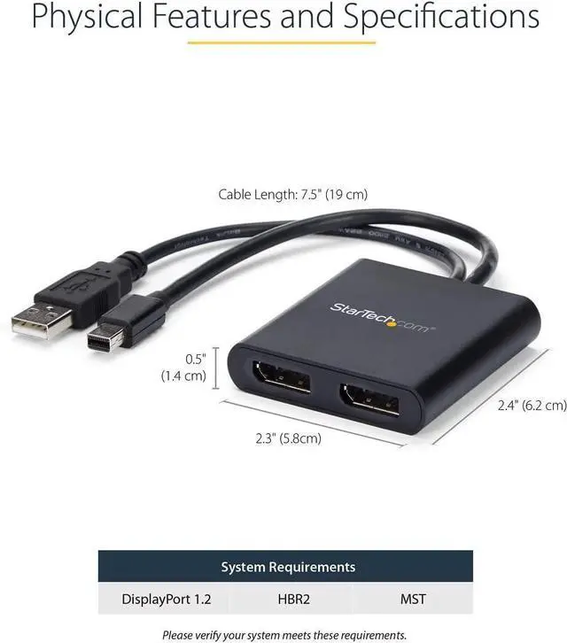 Alt view image 3 of 6 - FOR-South City Mall.com 2-Port Multi Monitor Adapter - Mini DisplayPort to 2x DisplayPort MST Hub - Dual 4K 30Hz - Video Splitter for Extended Desktop Mode on Windows PCs Only - mDP 1.2 to 2x DP